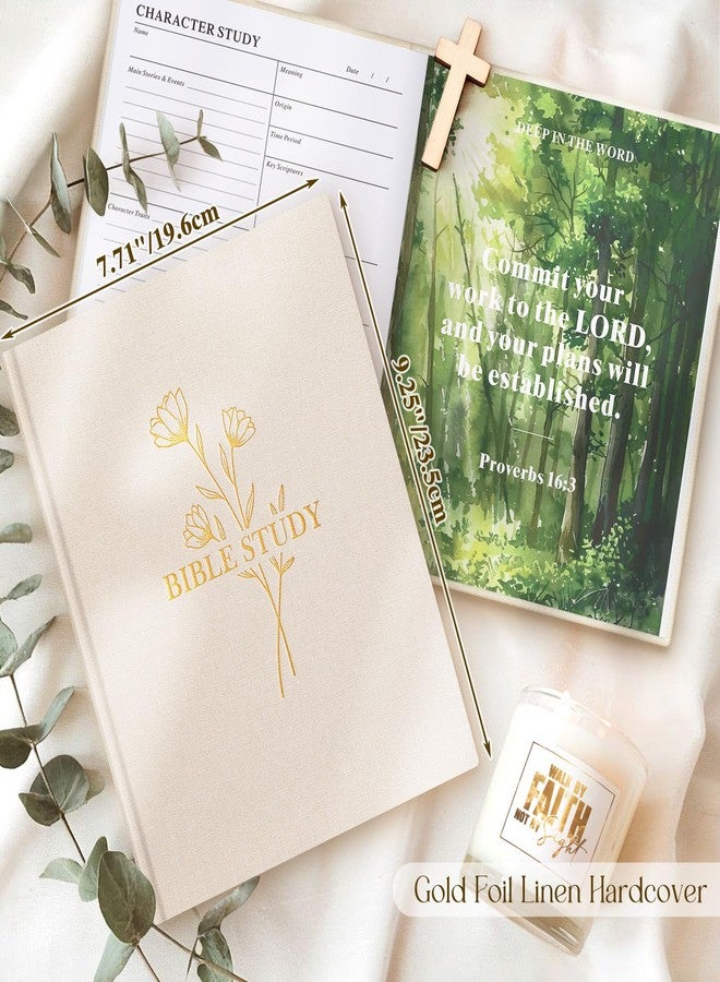 Lanpn Bible Study Journals for Women with Tabs & Highlighters, Church Notes Taking Daily Devotional Journaling, Linen Bible Prayer Guide Notebook Christian Religious Faith Based Gifts, Beige - Image 2