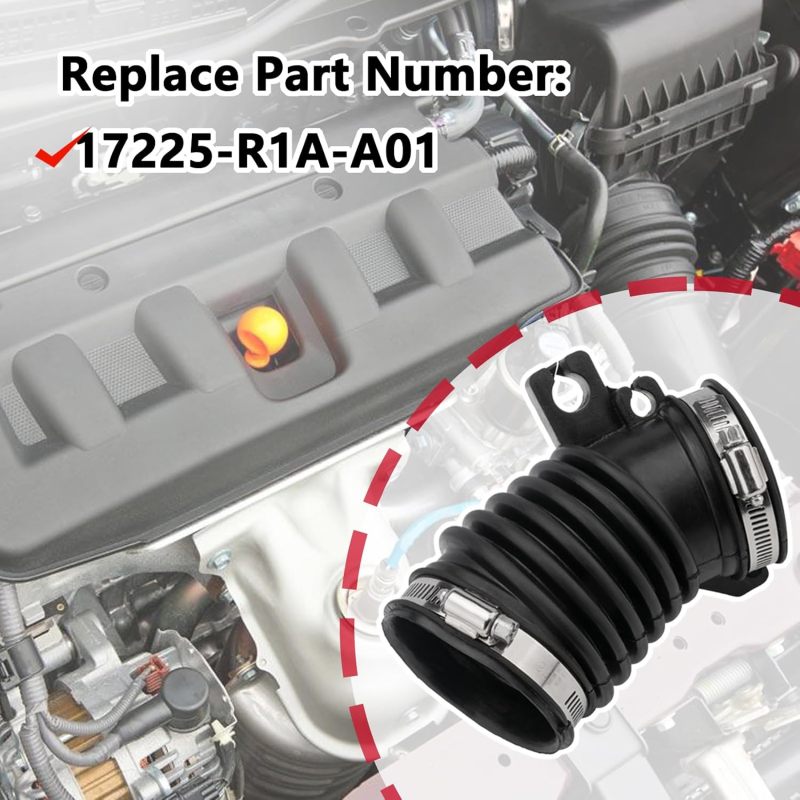 Automotive Engine Air Intake Hose: Black - Quick Installation Via Three Fixtures, Efficient Air Transport, OEM Replacement 17225-R1A-A01 for Honda Civic 1.8L 2012-2015, Acura Ilx 2.0L 2013-2015 - Image 2