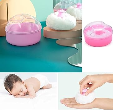 Quupy 2PCS Baby Powder Puff Sponge Box Body Powder Case AfterBath Powder Container with Bath Cosmetic Powder Puffs for Home Travel Pink - Image 4