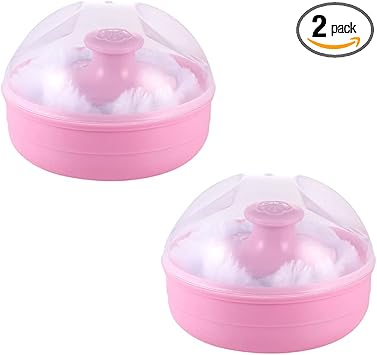 Quupy 2PCS Baby Powder Puff Sponge Box Body Powder Case AfterBath Powder Container with Bath Cosmetic Powder Puffs for Home Travel Pink - Image 1