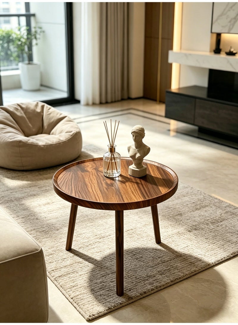 Modern style round living room side table, natural wood top, suitable for living room, bedroom sofa side table, space saving, size 40*40*49 cm - Image 1