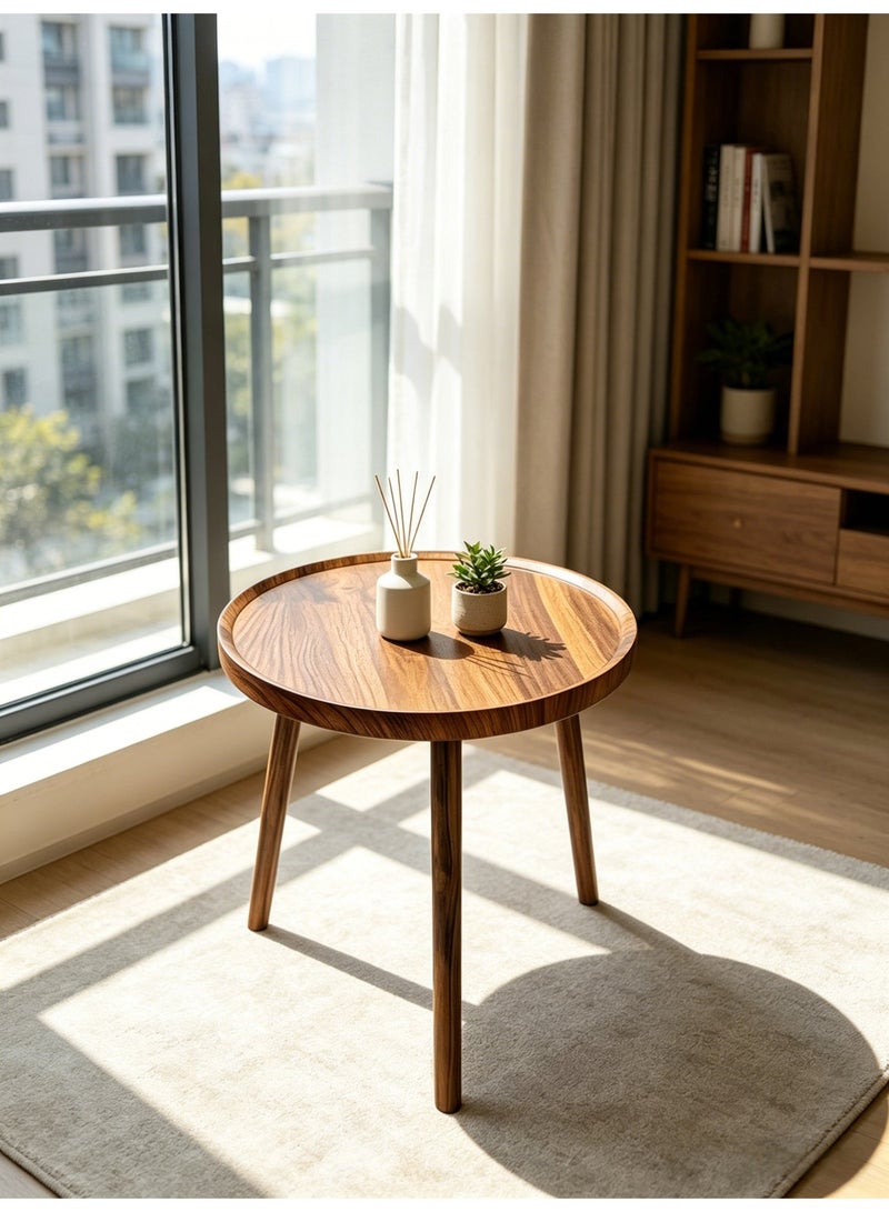 Modern style round living room side table, natural wood top, suitable for living room, bedroom sofa side table, space saving, size 40*40*49 cm - Image 3
