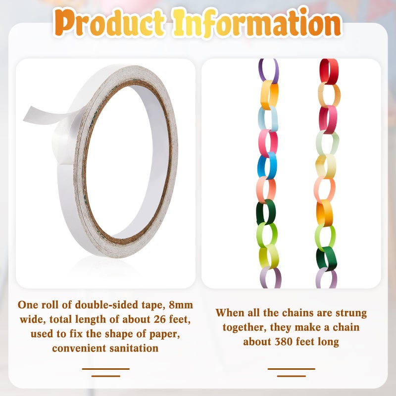 Lincia 160 Sheets Valentine Paper Chain Garland, Construction DIY Crafts Chain Strip for Winter Holiday Party Decor, 1x8 Inch with Double Sided Tape (Bright) - Image 3