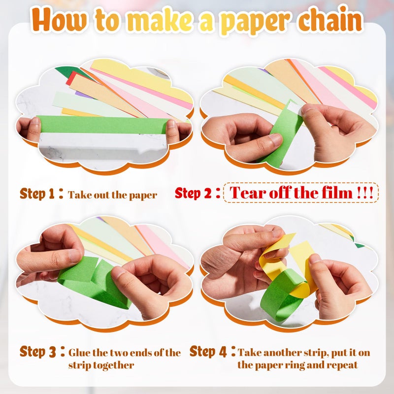 Lincia 160 Sheets Valentine Paper Chain Garland, Construction DIY Crafts Chain Strip for Winter Holiday Party Decor, 1x8 Inch with Double Sided Tape (Bright) - Image 4