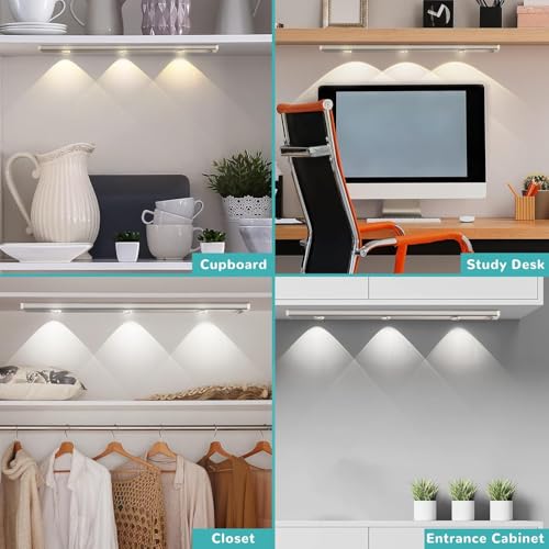 GITGRNTH 4 Pcs Black Motion Sensor Under Cabinet Light, 1200 mAh Battery, USB Rechargeable Closet Lamp Wireless Light 3 Dimmable LED Color Modes (Warm/Neutral/Cool White) Perfect for Decoration - Image 3