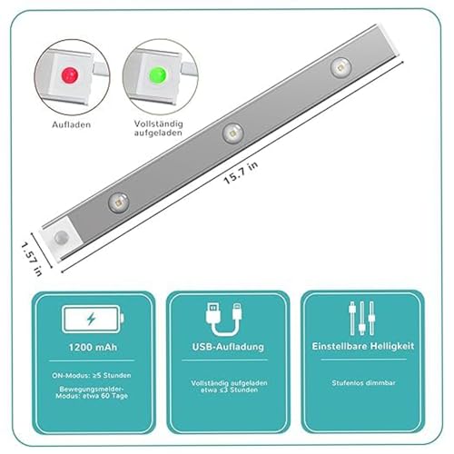 GITGRNTH 4 Pcs Black Motion Sensor Under Cabinet Light, 1200 mAh Battery, USB Rechargeable Closet Lamp Wireless Light 3 Dimmable LED Color Modes (Warm/Neutral/Cool White) Perfect for Decoration - Image 2