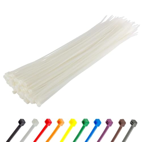 GTSE 8 Inch White/Clear Zip Ties, 100 Pack, 18lb Strength, UV Resistant Strong Nylon Cable Ties, Self-Locking 8" Tie Wraps - Image 1