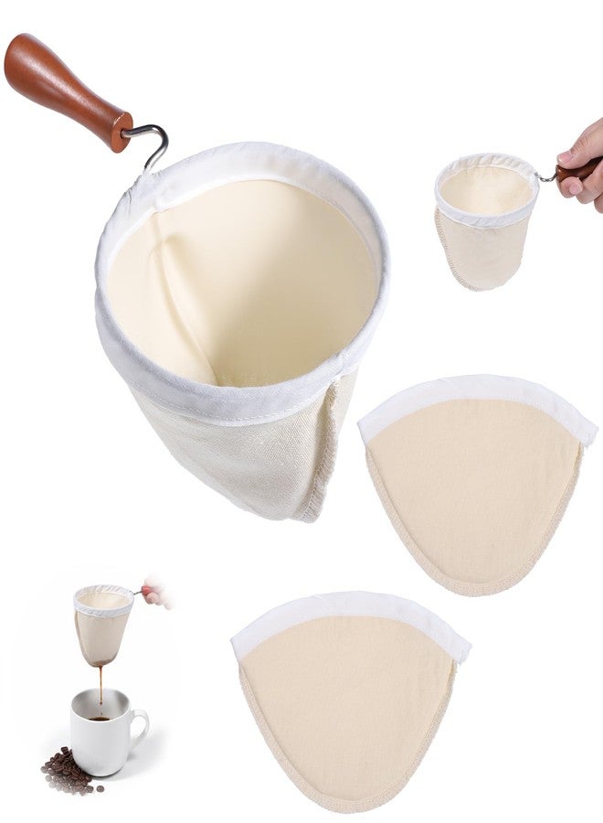Josojoou 3PCS Coffee Sock Strainer with Wooden Handle, Washable Cloth Coffee Filter, Reusable Coffees Sock Filter for Coffees Shop Home Office Handmade - Image 1