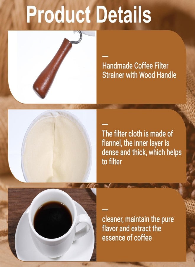 Josojoou 3PCS Coffee Sock Strainer with Wooden Handle, Washable Cloth Coffee Filter, Reusable Coffees Sock Filter for Coffees Shop Home Office Handmade - Image 3