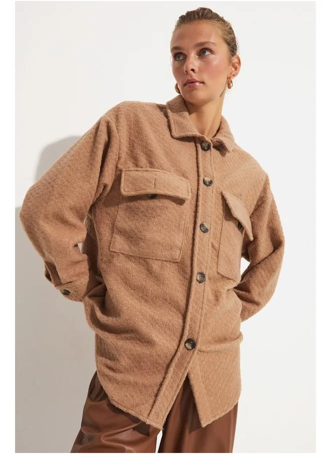 جون June Exclusive Oversize Shirt Beige