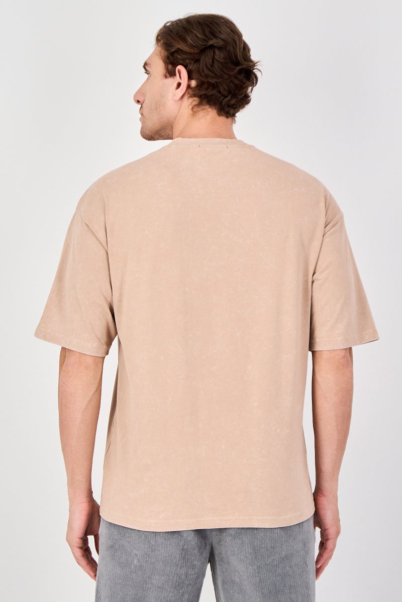 Ketch Men Crew Neck Short Sleeve Embroidered T-Shirt, Tan - Image 3