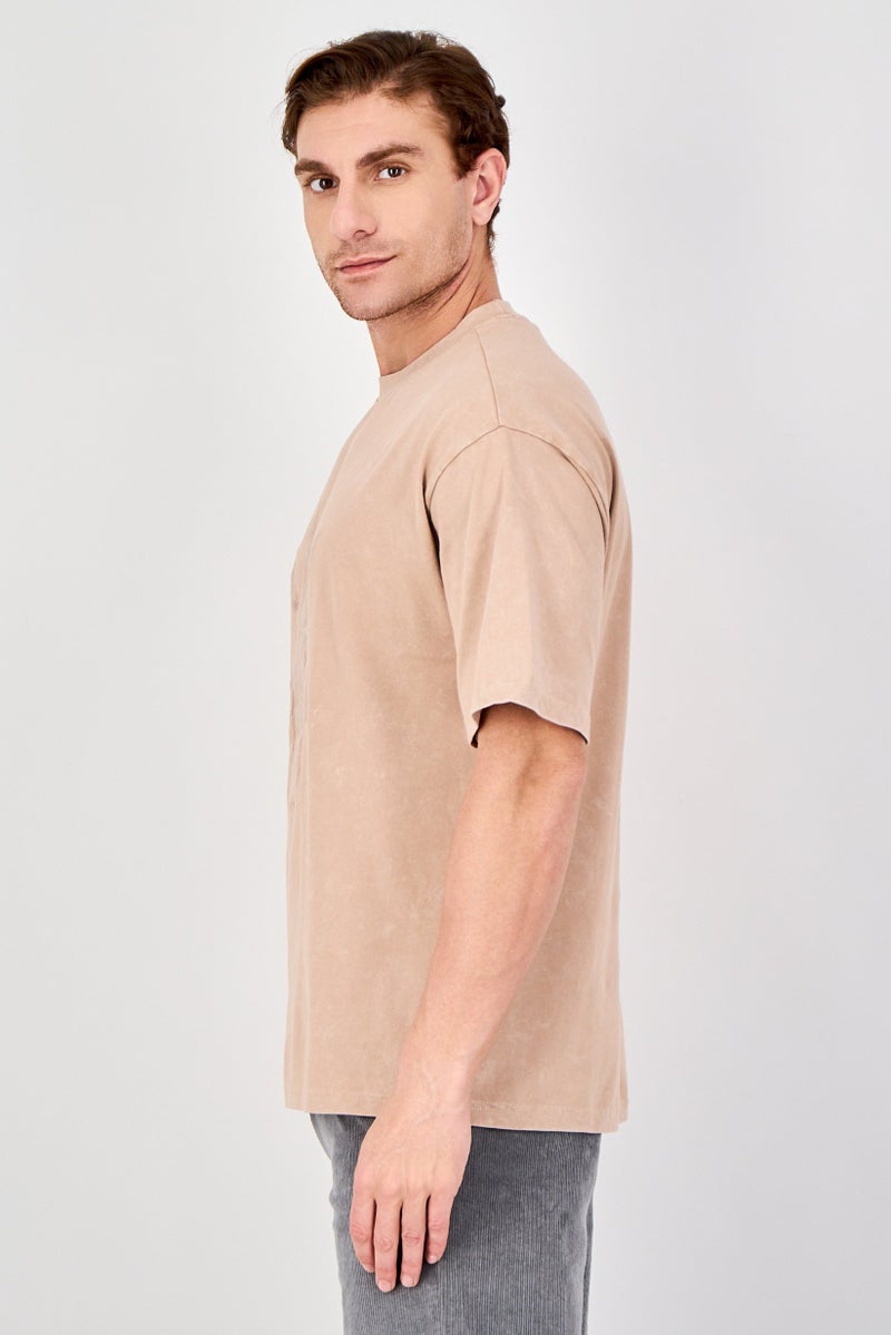 Ketch Men Crew Neck Short Sleeve Embroidered T-Shirt, Tan - Image 2