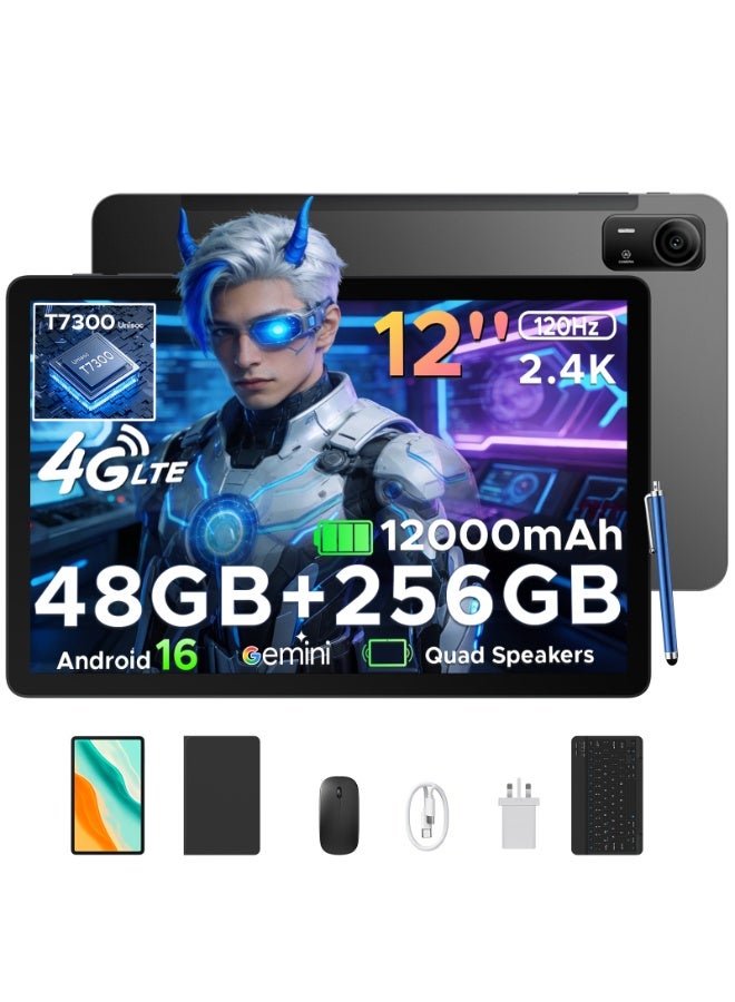 Doogee AORLYM P12 Pro 12-inch tablet, 2.4K 120Hz display, Android 16 with Gemini AI, 48GB RAM (12GB + up to 36GB expandable) + 256GB storage (expandable up to 2TB), 12,000mAh battery, Unisoc T7300 octa-core processor, 13MP + 8MP camera, Wi-Fi 5, facial recognition - Image 1