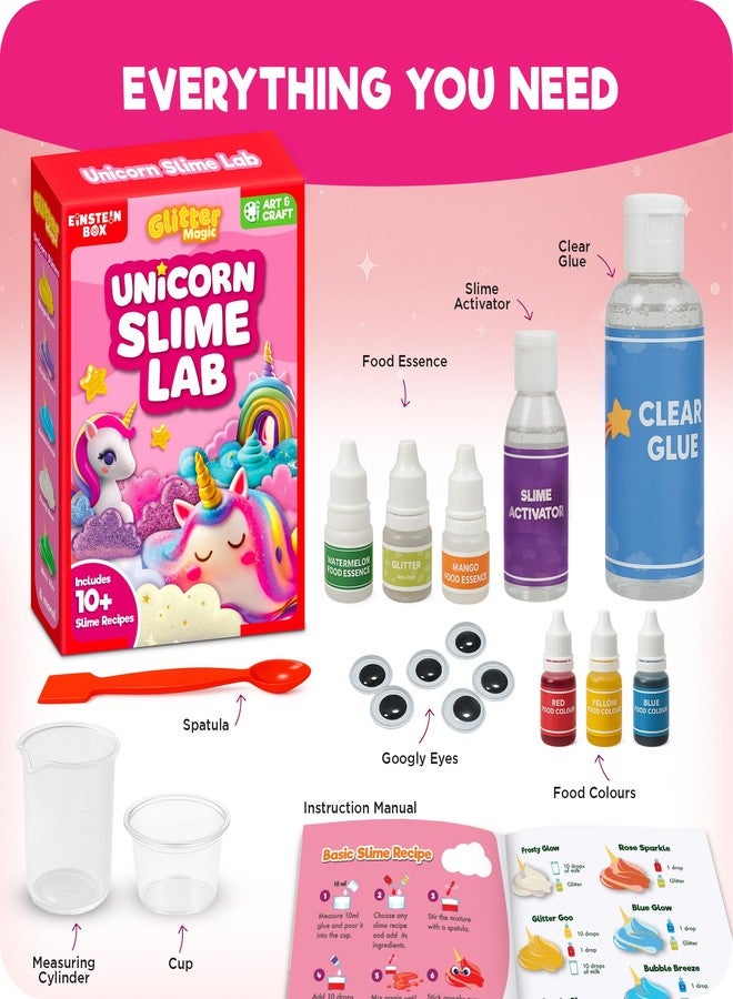 EINSTEIN BOX Unicorn Slime Making Kit for Girls | DIY Slime Set with 10+ Recipes | Arts & Crafts Gift for Girls Ages 3-10 | Unicorn-Themed Multicolor Glitter Craft Activity - Image 4