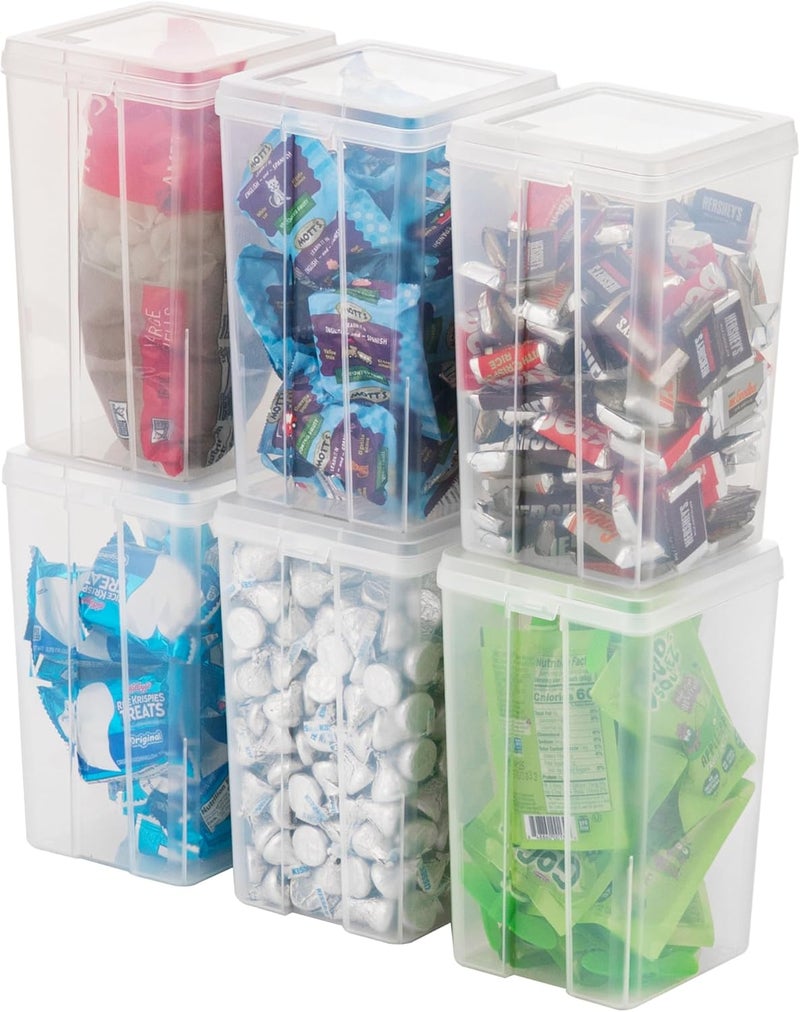 IrisUSA Vertical Plastic Flip Top Storage Containers Bins with Lids for Pantry, Home, Office, Organization, Medium, Stackable Hinged Organizer with Latches, Clear, 6 Pack - Image 1