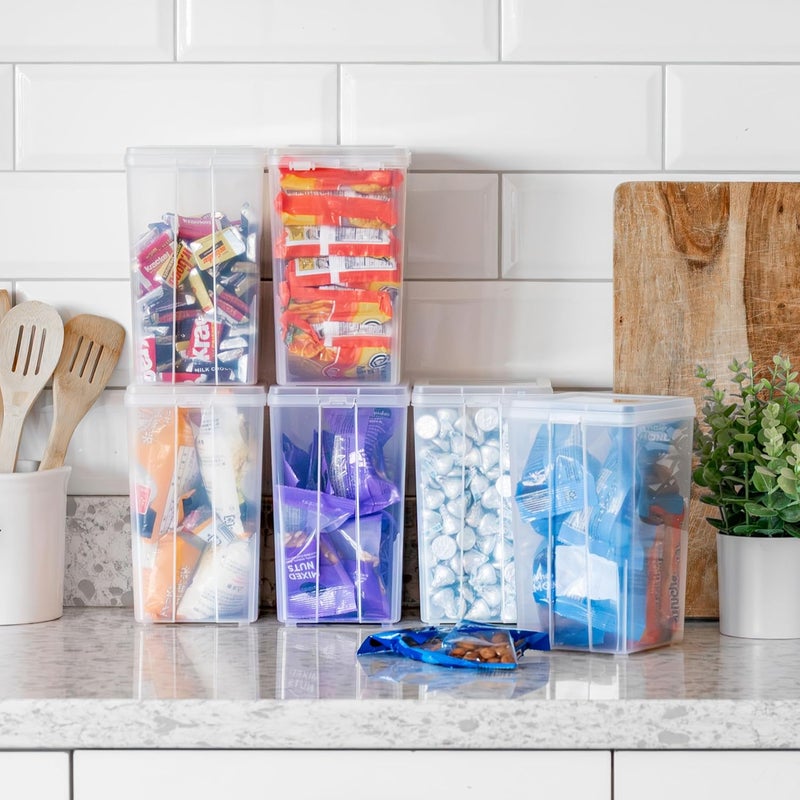 IrisUSA Vertical Plastic Flip Top Storage Containers Bins with Lids for Pantry, Home, Office, Organization, Medium, Stackable Hinged Organizer with Latches, Clear, 6 Pack - Image 3