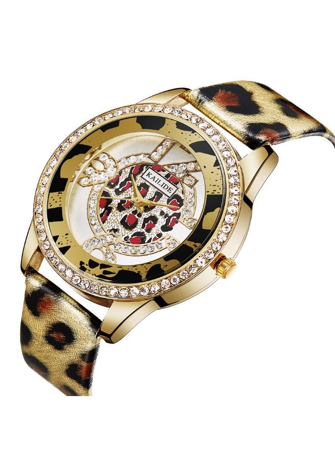 Mark Fairwhale Fashion Leopard Print Hollowed Out Large Dial Wrist Watch  - Image 1
