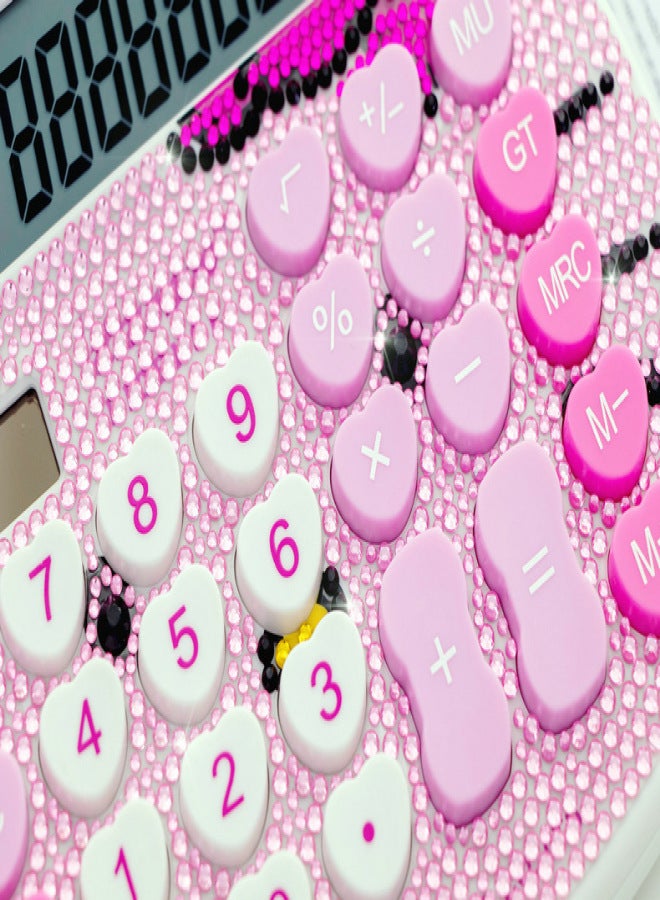 Women Calculators,BREIS Creative Cute Solar Energy Calculator, 12 Digit Large LCD Display, Handheld for Daily and Basic Office, Pink (Pink+white) - Image 3