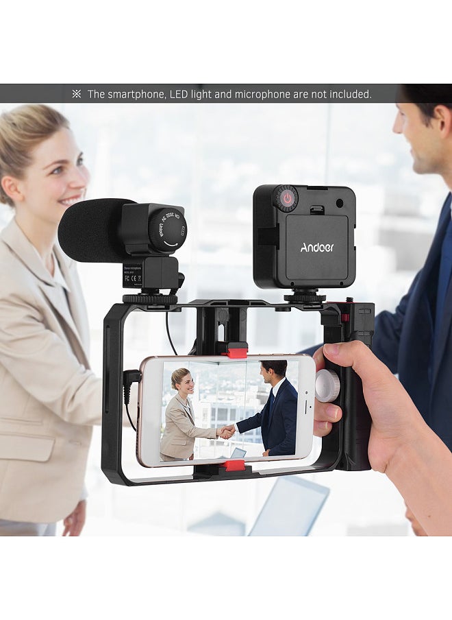 Generic Portable Smartphone Video Rig Handheld Phone Stabilizer Grip Cage with Phone Holder 3 Cold Shoe Mounts Handle for iPhone Xs/Xs Max/XR/X/8 for Samsung Xiaomi Huawei  - Image 5