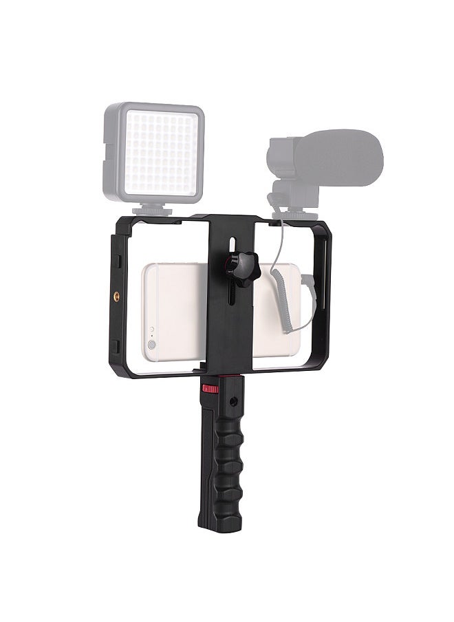Generic Portable Smartphone Video Rig Handheld Phone Stabilizer Grip Cage with Phone Holder 3 Cold Shoe Mounts Handle for iPhone Xs/Xs Max/XR/X/8 for Samsung Xiaomi Huawei  - Image 2