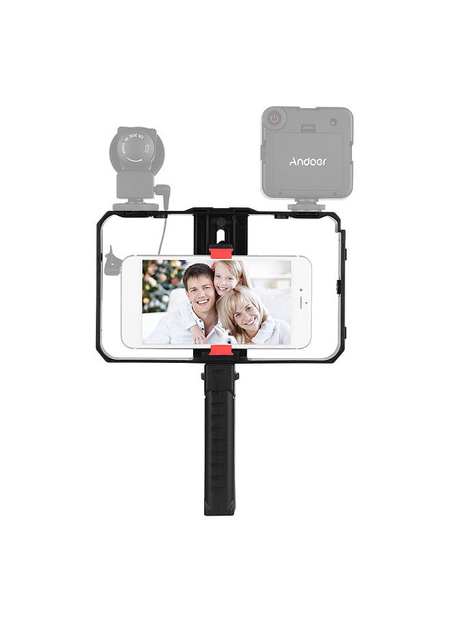Generic Portable Smartphone Video Rig Handheld Phone Stabilizer Grip Cage with Phone Holder 3 Cold Shoe Mounts Handle for iPhone Xs/Xs Max/XR/X/8 for Samsung Xiaomi Huawei  - Image 3