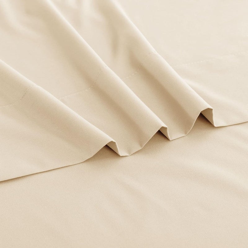 Ghooss King Size Bed Sheet Set-Beige 4 Piece Set-1800 Microfiber Polyester-Super Soft-14inch Deep Pocket-Stain Resistant,Wrinkle,Breathable,Machine Washable-King,Beige - Image 3