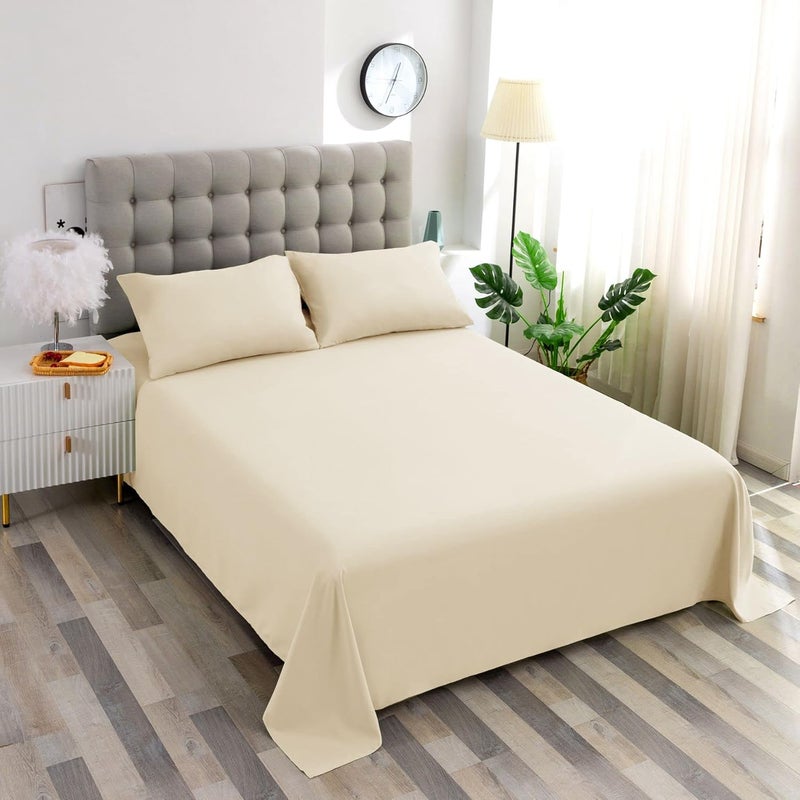 Ghooss King Size Bed Sheet Set-Beige 4 Piece Set-1800 Microfiber Polyester-Super Soft-14inch Deep Pocket-Stain Resistant,Wrinkle,Breathable,Machine Washable-King,Beige - Image 2