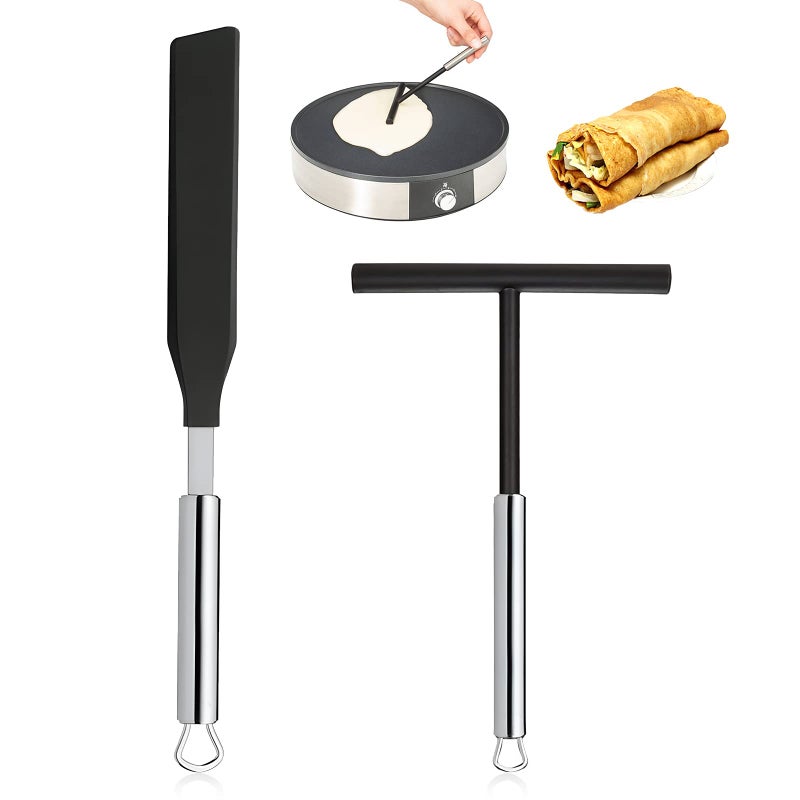 GOSHIES مجموعة ملعقة وموزع الكريب من الفولاذ المقاوم للصدأ أدوات الكريب موزعات ملعقة على شكل حرف T لموزعات العجين ومجموعة الملاعق