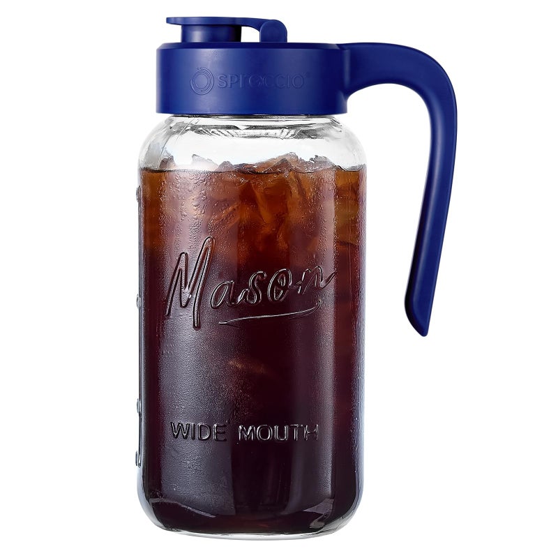 Spreccio Mason Jar Pitcher - Airtight & Leakproof Glass Pitcher with Lid, Perfect for Breastmilk, Cold Brew, and Sun Tea, 2 Quart (64 oz) Mason Jar with Pour Spout Lid - Image 1