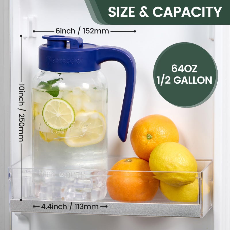 Spreccio Mason Jar Pitcher - Airtight & Leakproof Glass Pitcher with Lid, Perfect for Breastmilk, Cold Brew, and Sun Tea, 2 Quart (64 oz) Mason Jar with Pour Spout Lid - Image 3