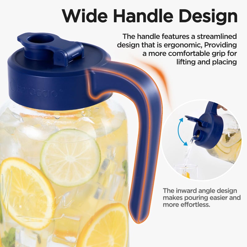 Spreccio Mason Jar Pitcher - Airtight & Leakproof Glass Pitcher with Lid, Perfect for Breastmilk, Cold Brew, and Sun Tea, 2 Quart (64 oz) Mason Jar with Pour Spout Lid - Image 2
