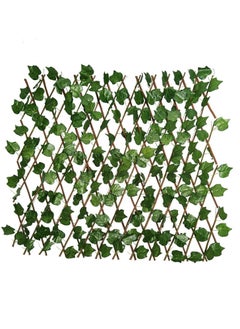 DRAMA HOME Expandable Wooden Fence With Artificial Faux Plant Leaves Green/Brown 70 CM  - Image 1