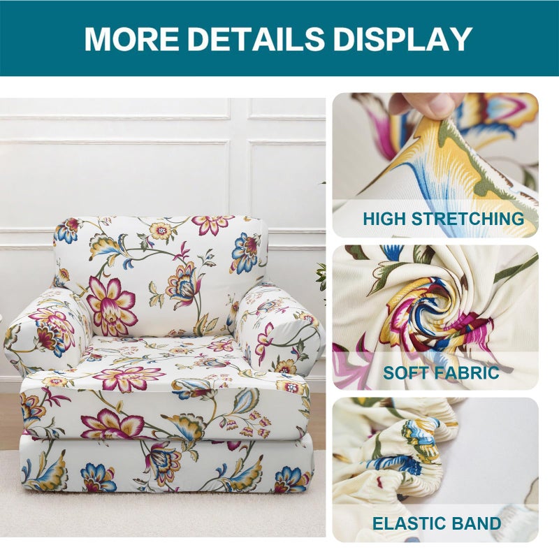 KRFOONN Stretch 2 Pieces T Cushion Chair Covers with Arms Printed Sofa Cover Armchair Slipcovers with 1 Individual T Shape Cushion Covers Furniture Protector Chair Slipcover for Living Room, 02 - Image 3
