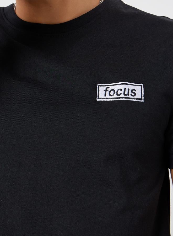 Styli Men Black Embroidered Regular Fit Jersey T-Shirt - Image 4