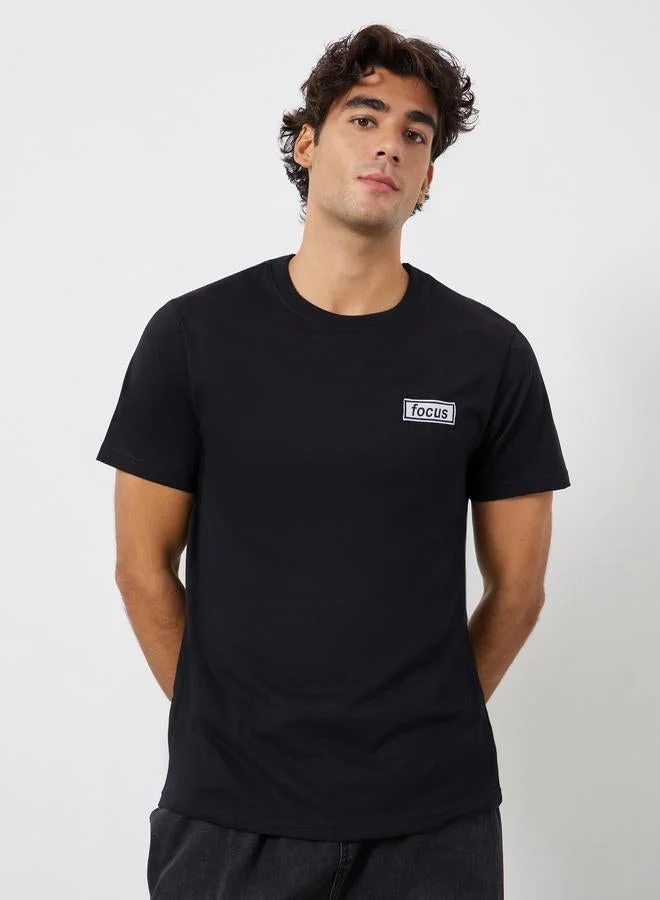 Styli Men Black Embroidered Regular Fit Jersey T-Shirt