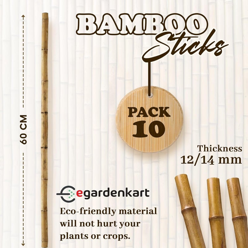 Egardenkart عصي الخيزران من إي غاردن كارت للنباتات - 180 سم، 10 قطع | عصي حديقة لدعم قوي | عصي نبات طويلة لدعم النباتات (رفيعة، 10 قطع، 180 سم) - Image 2