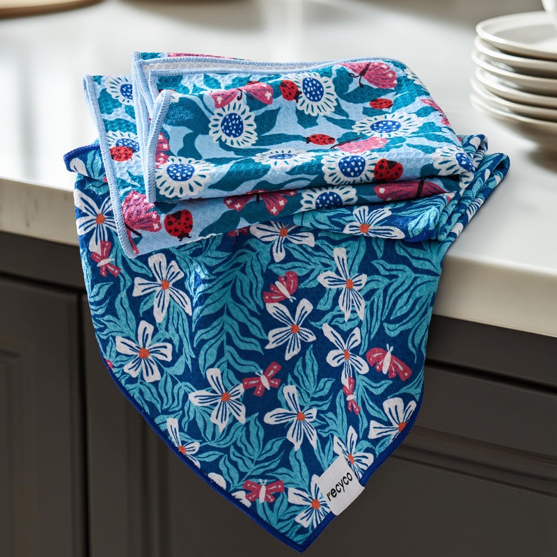RECYCO Waffle Kitchen Towel Set of 2 - Quick Dry Microfiber Sustainable Dish Towels - Absorbent Reusable Cleaning Tea Towels - Lightweight Hand Towels,16â€x 28â€, Cloud Blue - Image 1