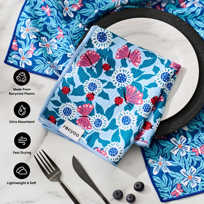 RECYCO Waffle Kitchen Towel Set of 2 - Quick Dry Microfiber Sustainable Dish Towels - Absorbent Reusable Cleaning Tea Towels - Lightweight Hand Towels,16â€x 28â€, Cloud Blue - Image 2