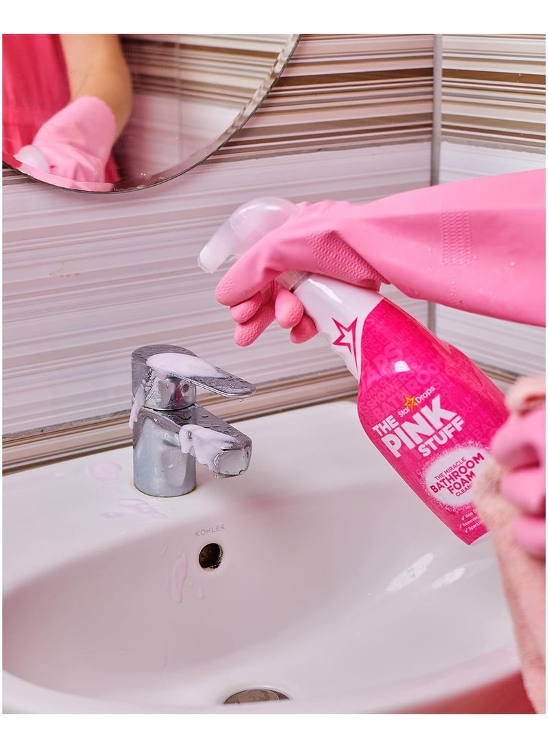 THE PINK STUFF Stardrops Pink Stuff Miracle Bathroom Foam Cleaner Spray, Non Drip Formulation removes & Prevents Limescales and gives Streak Free Shine 850ML - Image 2