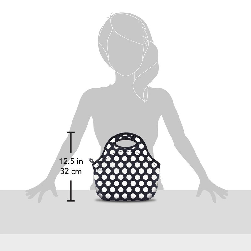 BUILT Gourmet Getaway Soft Neoprene Lunch Tote Bag - Lightweight, Insulated and Reusable, One Size, Big Dot Black & White - Image 3
