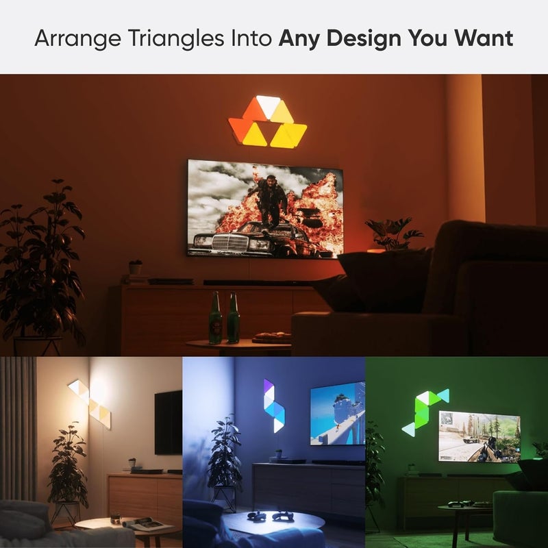 نانوليف Nanoleaf SHAPES Triangles مجموعة البداية - نظام لوحات LED ذكي مع واي فاي مع مرئي الموسيقى، ديكور جدران فوري، استخدام منزلي أو مكتبي، أكثر من 16 مليون لون، استهلاك منخفض للطاقة - أبيض - 9 عبوات - Image 2