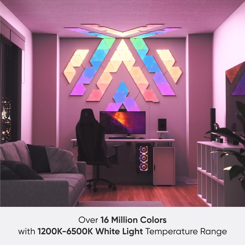 نانوليف Nanoleaf SHAPES Triangles مجموعة البداية - نظام لوحات LED ذكي مع واي فاي مع مرئي الموسيقى، ديكور جدران فوري، استخدام منزلي أو مكتبي، أكثر من 16 مليون لون، استهلاك منخفض للطاقة - أبيض - 9 عبوات - Image 4