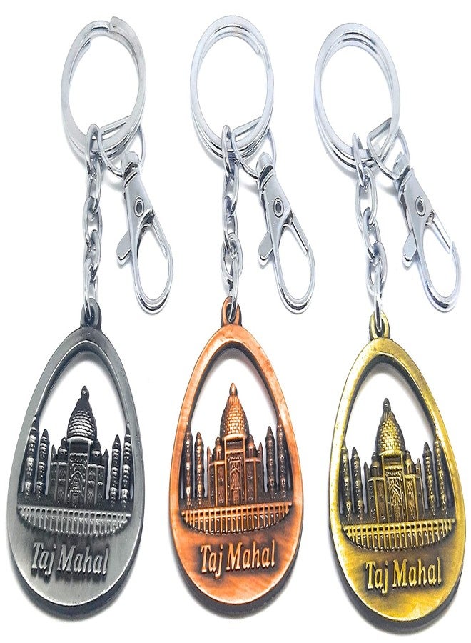 Aura Set Of 3 Double Sided Metal Souvenir Taj Mahal India Gift Metal Keychain For Men Women Husband Wife Girl Boy Friend Bike Car Home Keychain - Image 1