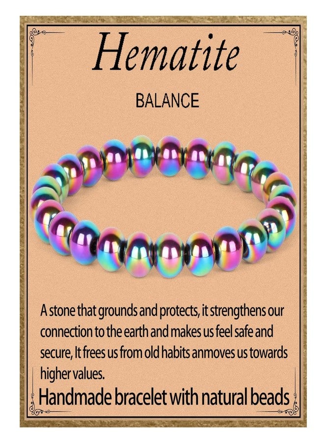 LPBeads Handmade Natural Gemstone Stretch Elastic 8mm Rainbow Coated Hematite Bracelet Healing Crystal Round Stone Beads Jewelry Gifts for Women Men - Image 1