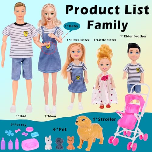 dollbie Dolls Family Playset with Baby Stroller Set 6 People Pets Accessories for 312 Years Old Toddler Gift with Pregnant Mom Dad 3 Kids Dogs and Interactive Play - Image 3