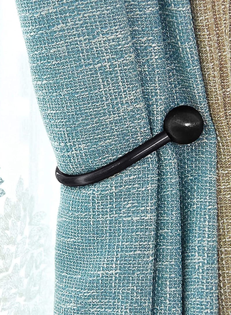 حامل ستارة، 2 قطع مثبتة على الحائط، روابط ستائر مع براغي، حامل ستارة معدني ثقيل الزخرفة مع براغي، أسود - Image 2