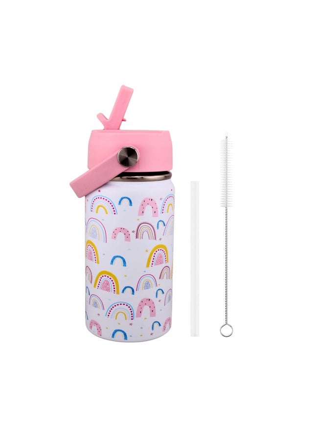 BrainGiggles Kids Insulated Water Bottle with Straw & Handle - 350ML BPA-FREE Stainless Steel Travel Tumbler Double Wall Vacuum Leak Proof Kids Cup Metal Thermos Flask for School Boys Girls -Unicorn - Image 1