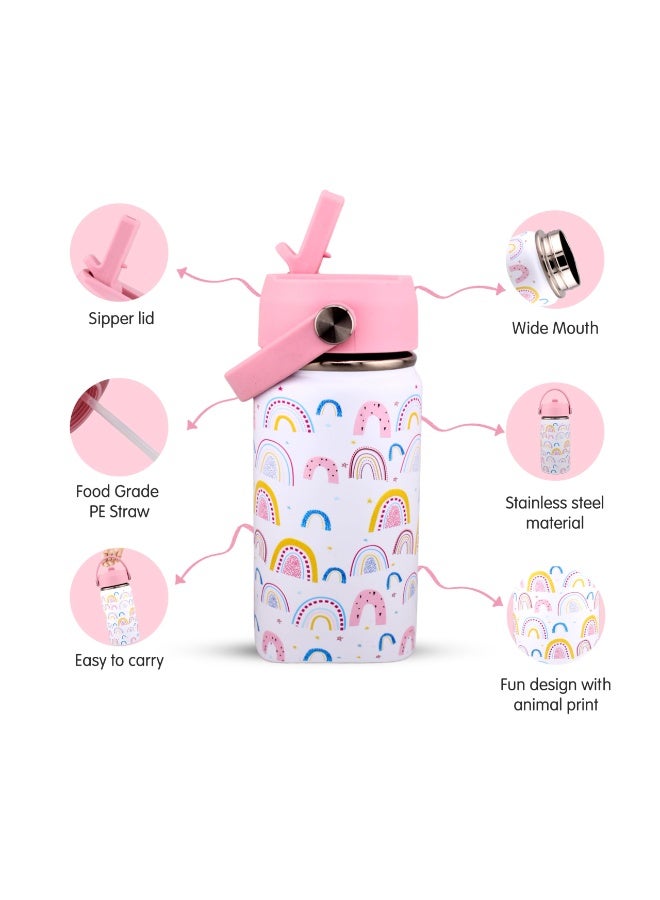 BrainGiggles Kids Insulated Water Bottle with Straw & Handle - 350ML BPA-FREE Stainless Steel Travel Tumbler Double Wall Vacuum Leak Proof Kids Cup Metal Thermos Flask for School Boys Girls -Unicorn - Image 2