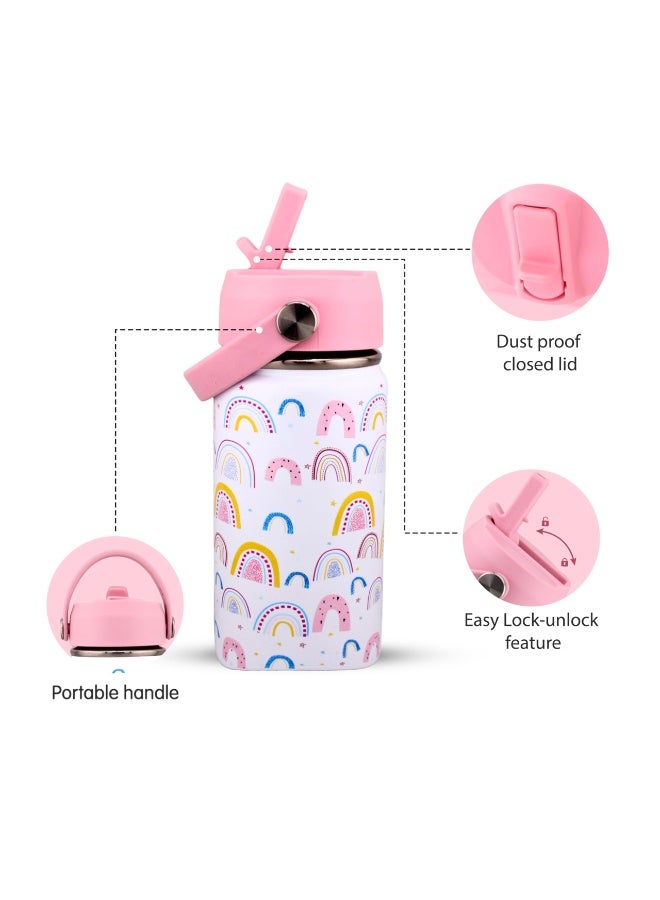 BrainGiggles Kids Insulated Water Bottle with Straw & Handle - 350ML BPA-FREE Stainless Steel Travel Tumbler Double Wall Vacuum Leak Proof Kids Cup Metal Thermos Flask for School Boys Girls -Unicorn - Image 3