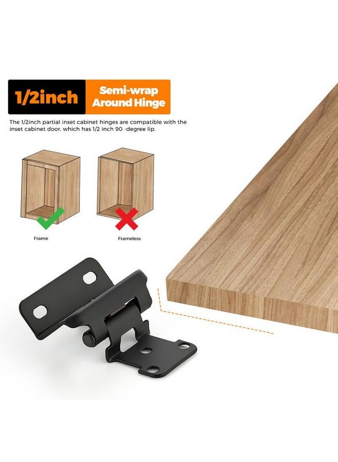 Ravinte Ravinte 50 Pack 25 Pairs Semi-Overlay 1/2 inch Self-Closing Face Frame Cabinet Hinges Matte Black Half Wrap-Around Kitchen Cabinet Door Hinges Face Mount Cabinet Hardware  - Image 2